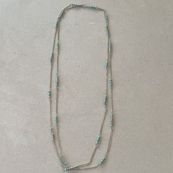 Long Necklace Gold And Turquoise Gold-tone Chain Layer