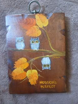 Vintage Owl Wood Plaque Wall Hanging