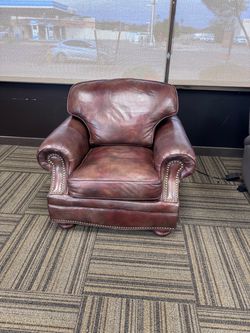 Brandington young Leather Accent Chair in Molasses Brown with Nailhead Trim