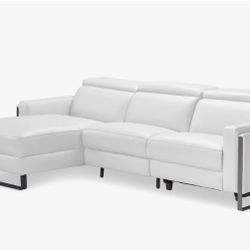 Atlas White Leather Left Chaise Power Reclining Sectional