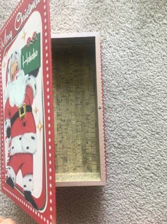 Cute Wood Storage Box - Magnetic Button Closure - Wood - Santa