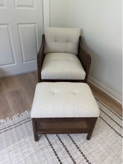 Beige Accent Chair with Ottoman