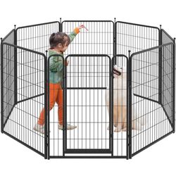 Kfvigoho Dog Playpen Outdoor 8 Panels Heavy Duty Dog Pen 47" Height Puppy Playpen Indoor Anti-Rust Exercise Fence with Doors for Large/Medium/Small Pe