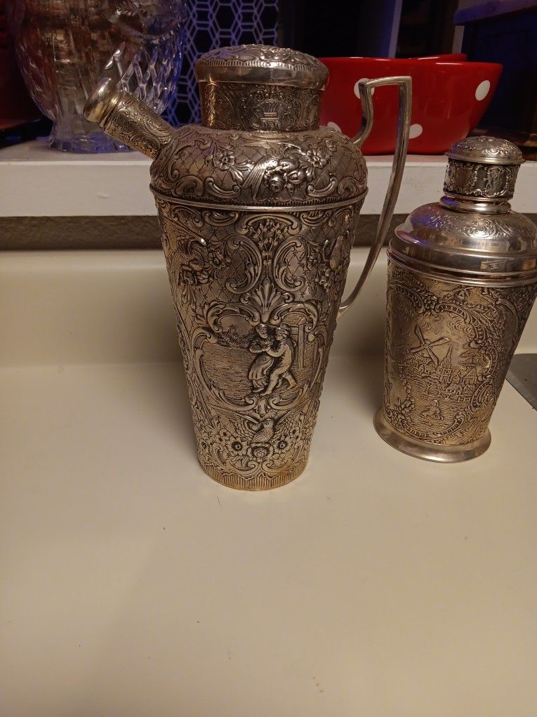 Antique Cocktail Shaker Silverplate Repousse Overlay by Webster & Son New York