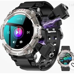 Atevix Smart Watch with Earbuds 1.52" HD Screen Rugged Military Smartwatch BLACK