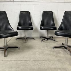 Vintage Set of 4 Mid Century Modern Black Chromcraft Vinyl Swivel Chairs 🚚 Available - MCM Mod Retro Faux Leather Chrome Furniture