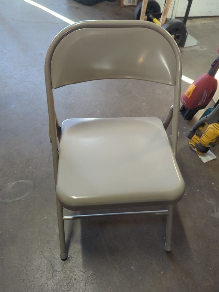 Beige Metal Stackable Folding Chairs