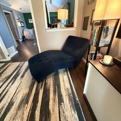 Z-Gallerie Chambers Tufted Upholstered Lounge Chaise Blue with Walnut Legs