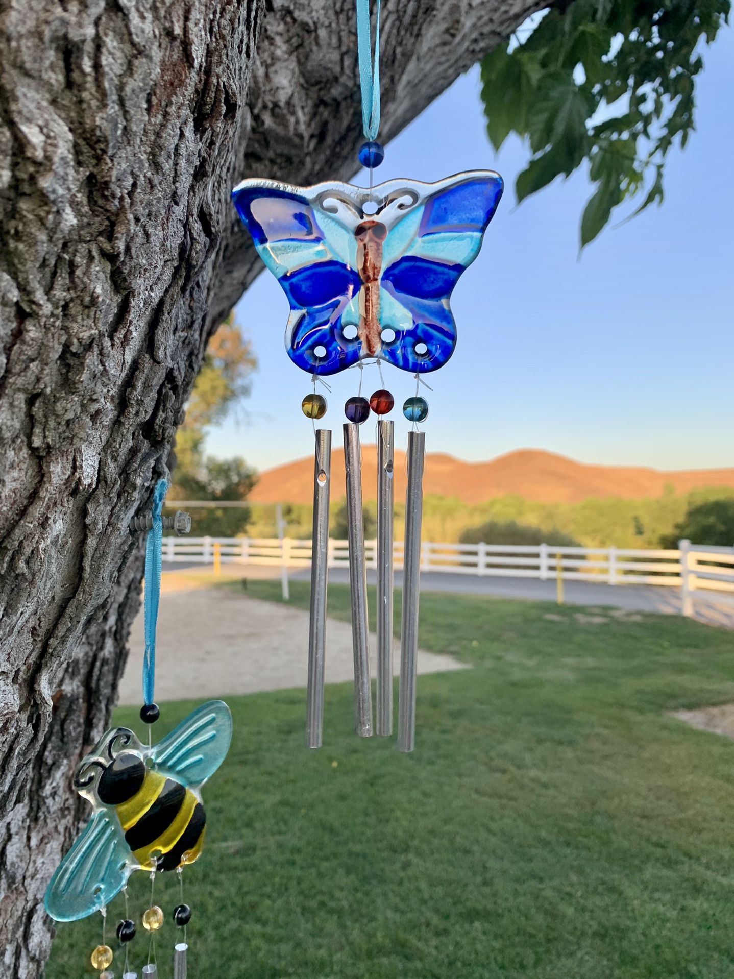 Small Retro Stained Glass Butterfly Wind Chime Sun Catcher Mobile