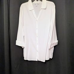 Dressbarn Woman's White Button Up Blouse 3/4 Length Sleeves Size 22/24