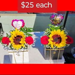 Purse Box with Rose, Sunflower, Flowers and Balloon