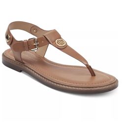 Tommy Hilfiger Women's Bennia Thong Flat Sandals in Light Brown Cognac - brand new in box
