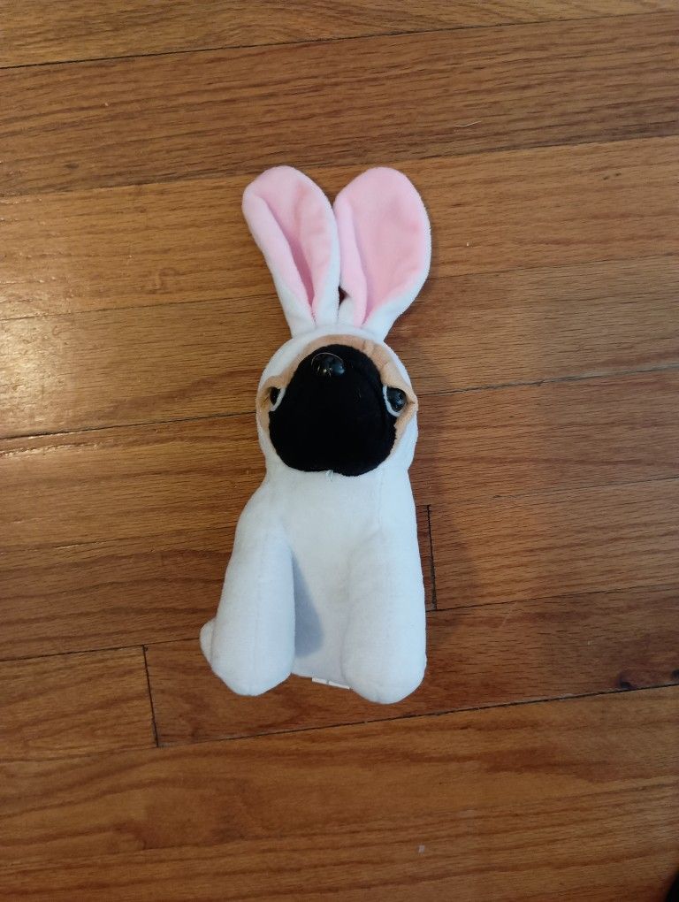 3/$10 🌟 Plush Pug Dog Puppy Toy Stuffie in a Pink Bunny Ear Costume Disguise