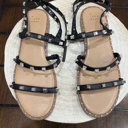 A New Day Black Strappy Sandal Flats Ankle Strap Sandals Women's Shoes Size 8