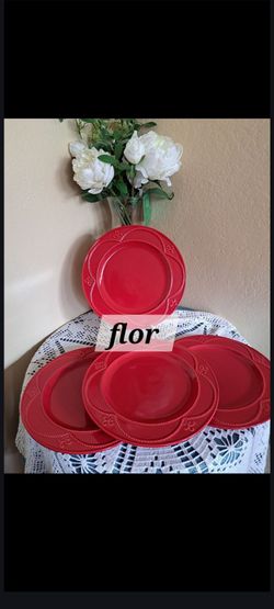 JUEGO DE 4 PLATOS GRANDES COLOR ROJO RUBY MARBELLA PRINCESS HOUSE 🌷⚘️