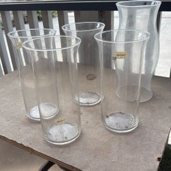 4 Glass Vases And 1 Hurricane Lamp Glass