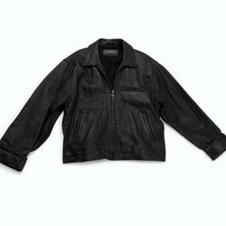 Vintage Carmel Genuine Leather Zip Jacket – Black (L)