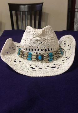 White 100% Natural Straw Cowgirl Hat