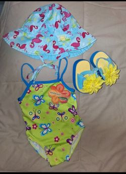 NEW toddler baby  12-18 months swimsuit, sandals and sun hat lot $10 FIRM for ALL!