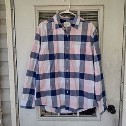 American Eagle Outfitters Button Up Shirt Blue Pink Plaid Long Sleeve Men's L