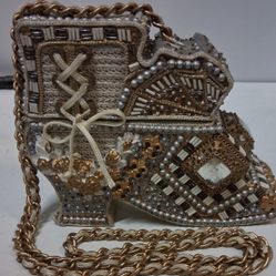 Vintage Beaded Victorian Boot Purse with Chain Strap – Collectible Novelty Bag