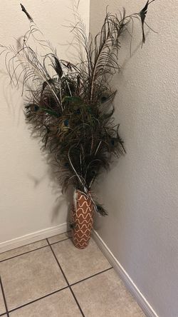 Decorative Vase with Peacock Feathers