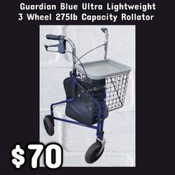 NEW Guardian Blue Ultra Lightweight 3 Wheel 275lb Capacity Rollator : Njft 