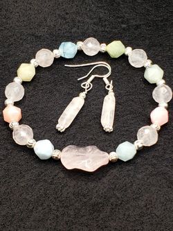 Agget And Sterling Silver Stretch Bracelet With Matching Earrings
