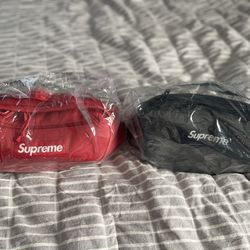 Leather Supreme Waist bags- Red/black