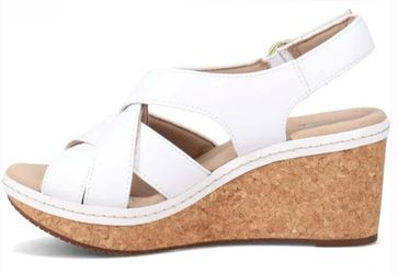 Clarks Annadel Pearl White Leather Cuir Blanc Wedge Sandal Size 9 