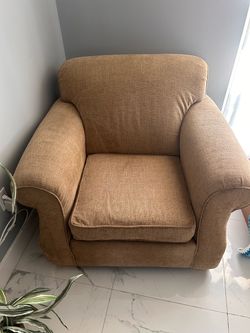 Tan Fabric Upholstered Armchair