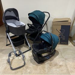 Nuna Mixx Stroller With Car Seat RX With Green Canopy And Bassinet With Stand  Car Seat exp 2030