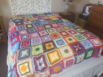 Granny Square Crocheted Blanket Approx 76x76