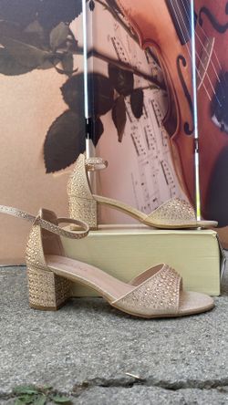 Champagne Rhinestone Open Toe Heels