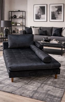 Black Velvet Chaise Lounge Indoor, Modern Chair Upholstered Longue with Support Pillow