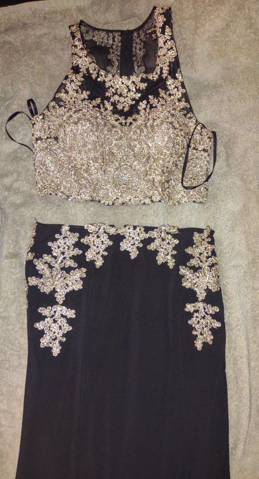 City Triangle Black And Gold Sequin Dress. 2 Piece. 