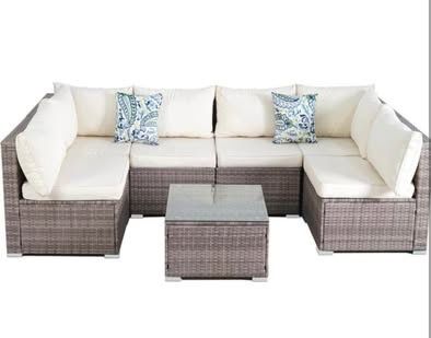 Assembled New 7 Pieces Outdoor Wicker Rattan Patio Furniture Sectional Set Outdoor Furniture Section