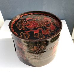 Vintage Lacquer Wooden Hat Box