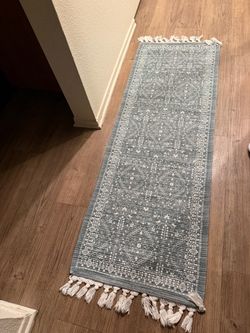 Green Boho Runner Rug with Fringe