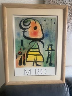 Joan Miró Femme Et Chat Lithograph Framed Printed Wall Art England 1989 Cartoon