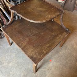 Old End Table Needs Refinishing 29 Inches Square 18 Inches Tall 1 Level 2 Level 27 1/2 Inches Tall 
