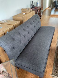 Like-New 68" Linen Settee - Charcoal Grey