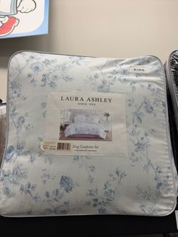 Laura Ashley Belinda Cotton Re-Chambray Blue King Comforter