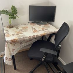 Wooden Top Metal Frame Study Table (40’/24’) And Comfortable Chair 