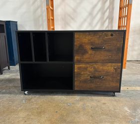 File Cabinets Large Rolling Filing Cabinet Printer Stand on Wheels for Home Office,with 4 Open Storage Shelves,Letter Size A4 Size,Black/Rustic Brown 