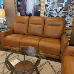 Genuine Leather Power Reclining Sofa