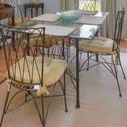 Glass Top Dining Room Table With Six Upholstered Chairs. It Is On A Brass Ornate Frame. It Was Made By Pier One