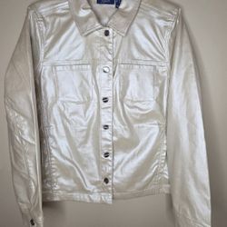 D&Co. Signature Women's Beige Long Sleeve Button-Down Shirt Jacket Size Large 