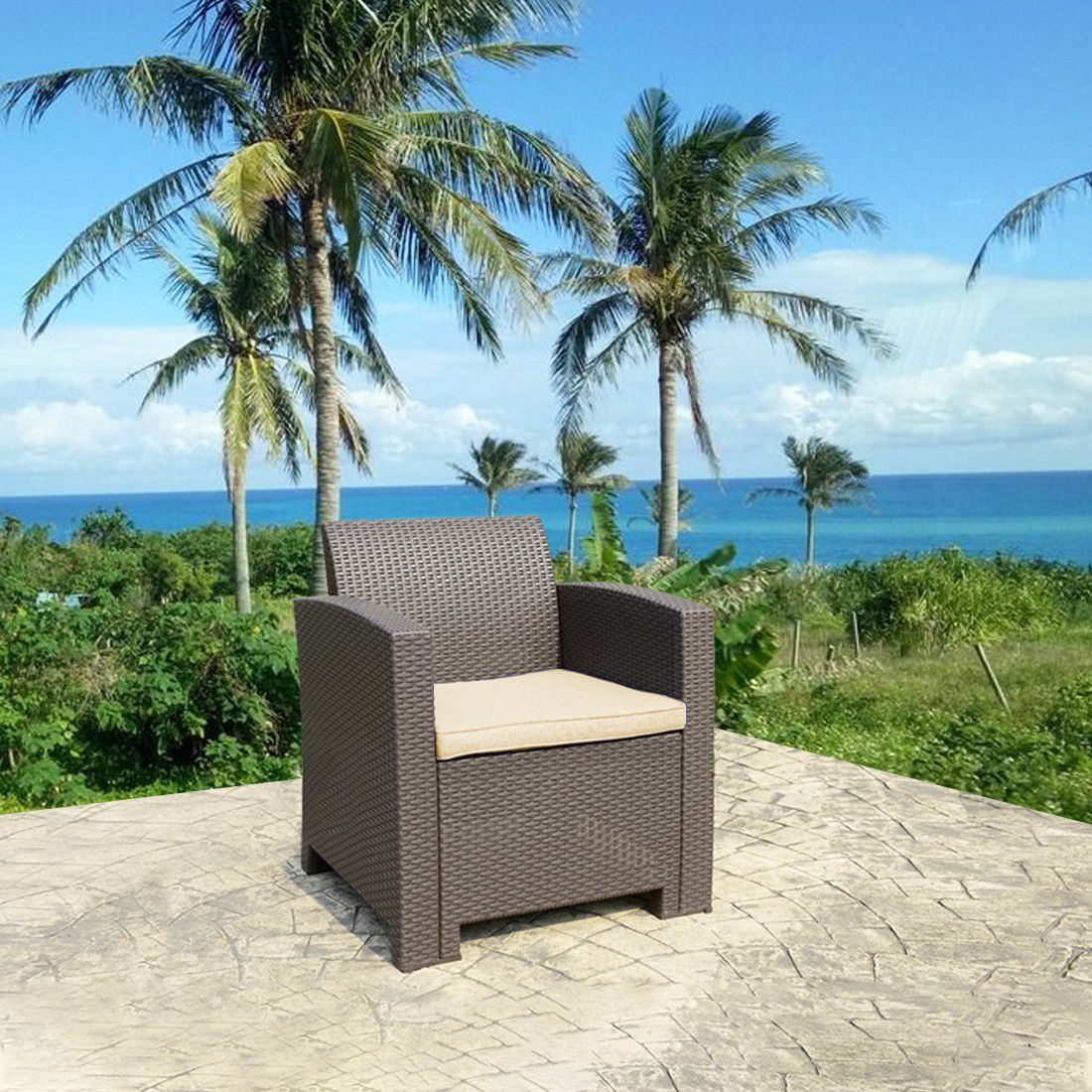 Patio Furniture Resin Plastic Rattan Pattern Furniture Outdoor Garden Single Sofa Armchair Outdoor