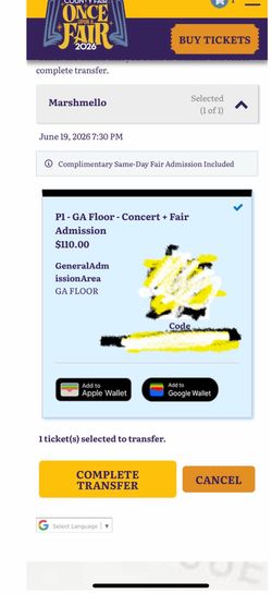 1 Ticket to Marshmello on June 19th at SD Fair